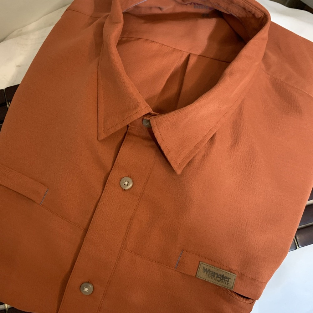 Wrangler Rugged‎ Wear Long Sleeve Button Zipper Pockets Logo Rust Orange Sz 4XL